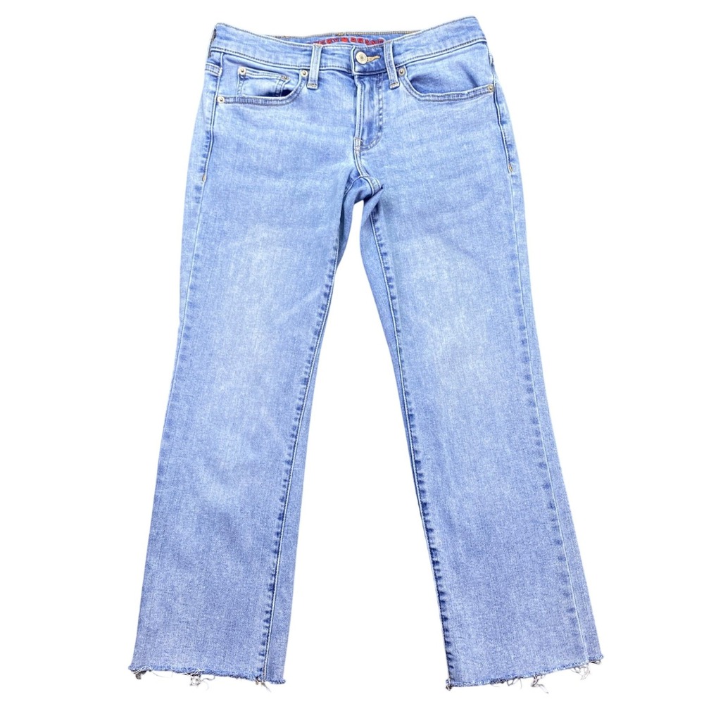 Lucky Brand Sweet Mid Rise Crop Jeans Light Wash Raw Hem Blue Size 2/26 Grunge